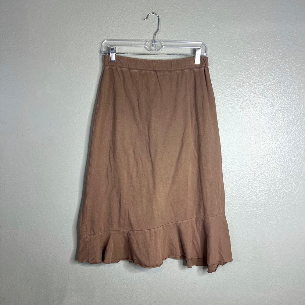 Fresh Produce Cotton Skirt Sz S Tan Ruffle Hem Casual Midi Minimalist Everyday